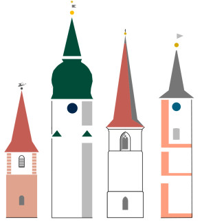 Logo der vier Kirchtürme der neuen Pfarrei